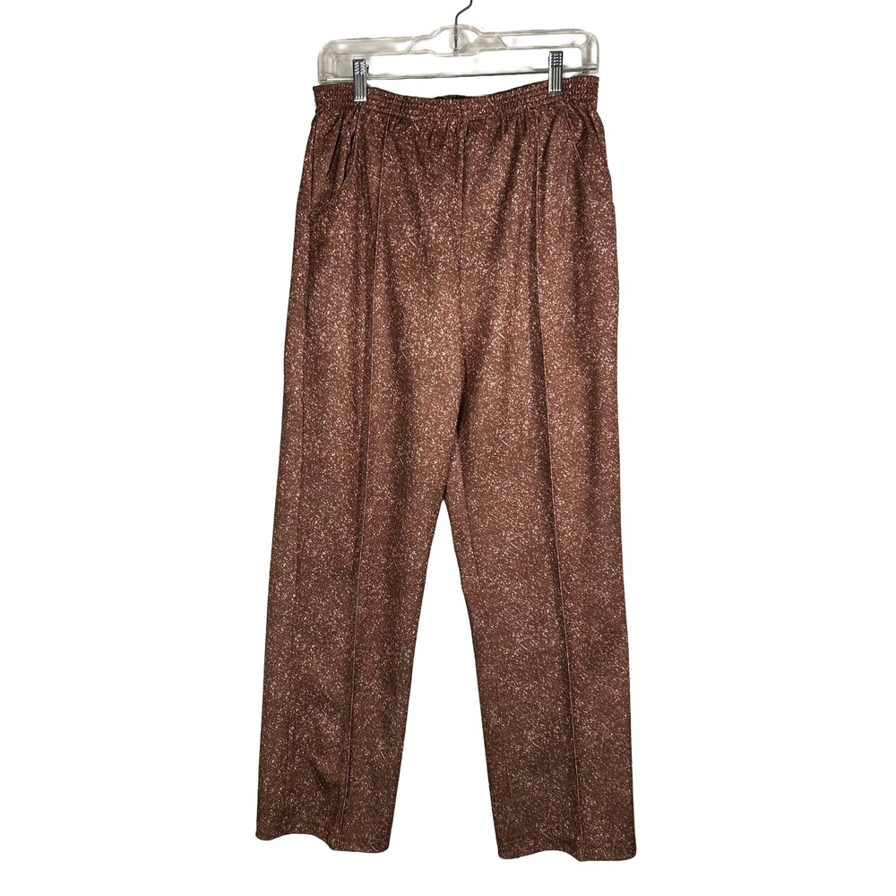 Sara Morgan Womens Brown White Speckled Elastic Waist Straight Leg Pants Size 14